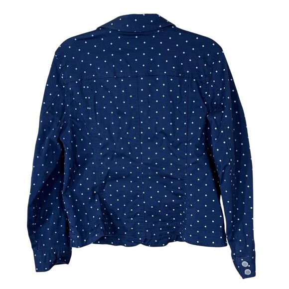 Charter Club Printed Denim Jacket Size L Large Blue White Dot Stretch - Picture 2 of 7